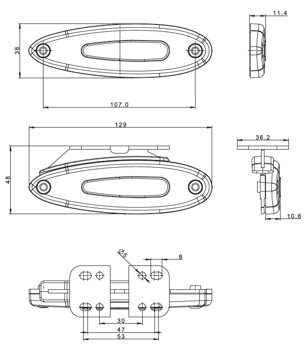 Фонарь габаритный Fristom FT-076 B LED светодиодный белый, со светоотражателем